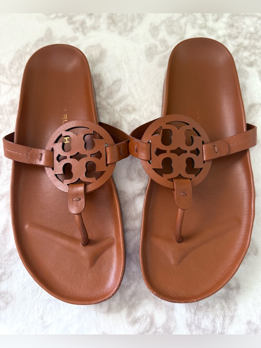 Tory Burch Miller Cloud Tan Leather Thong Sandals